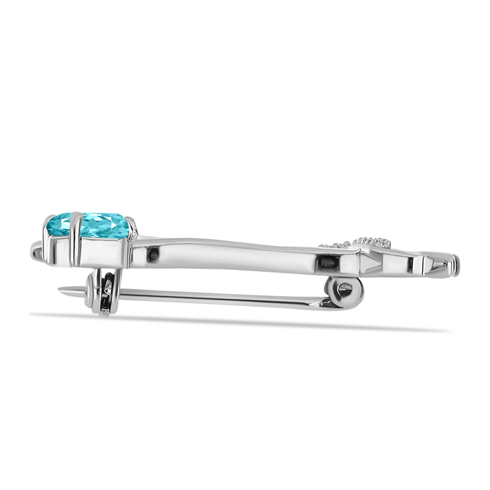 Broche de Plata con Cuarzo Paraiba y Topacio Blanco 2 