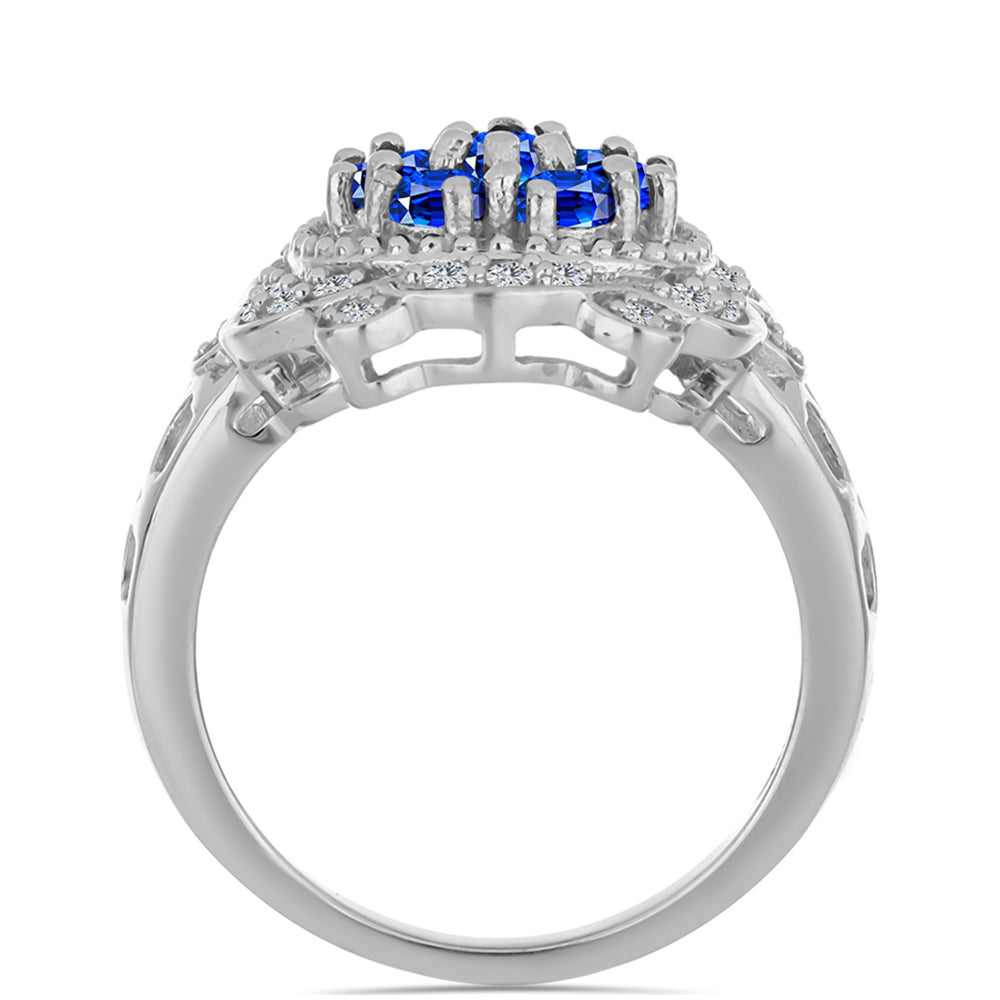 Anillo de Plata con Zafiro Azul Australiano y Topacio Blanco 2 