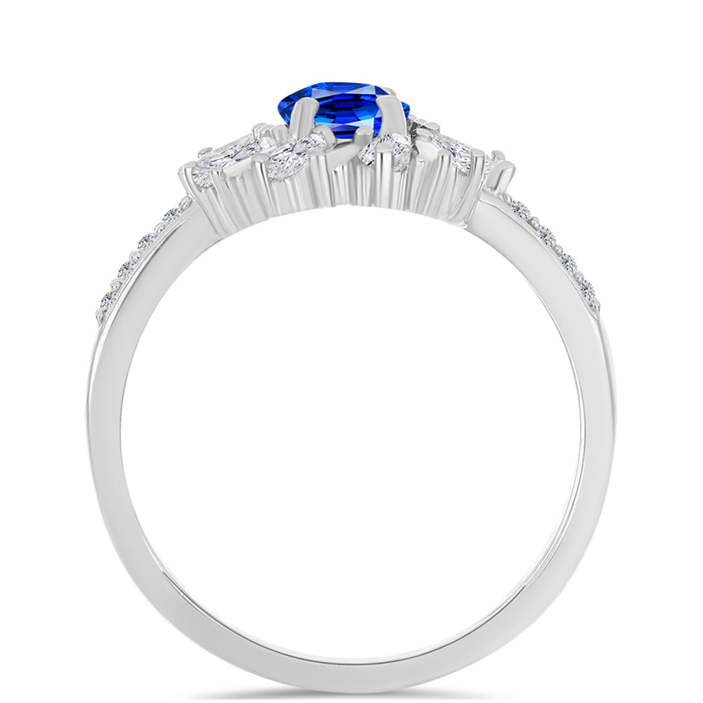 Anillo de Plata con Zafiro Azul Australiano y Zircón Blanco 2 