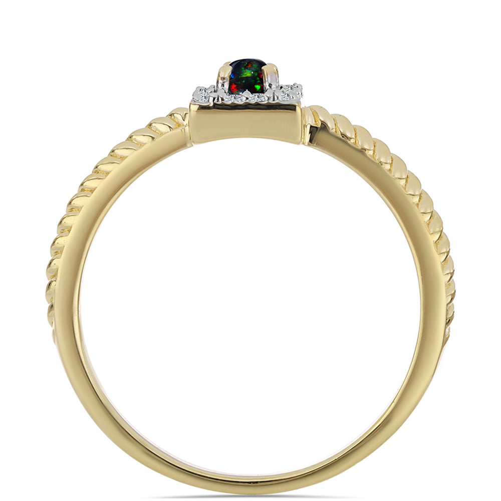 Anillo de Plata Bañada en Oro con Ópalo negro medianoche Lega Dembi de Ëtiopía y Topacio Blanco 2 
