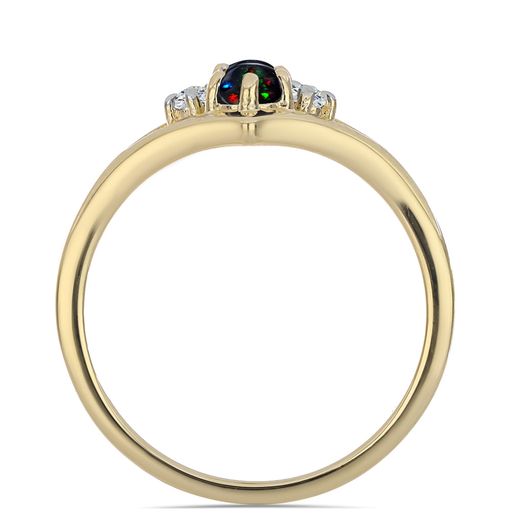Anillo de Plata Bañada en Oro con Ópalo negro medianoche Lega Dembi de Ëtiopía y Topacio Blanco