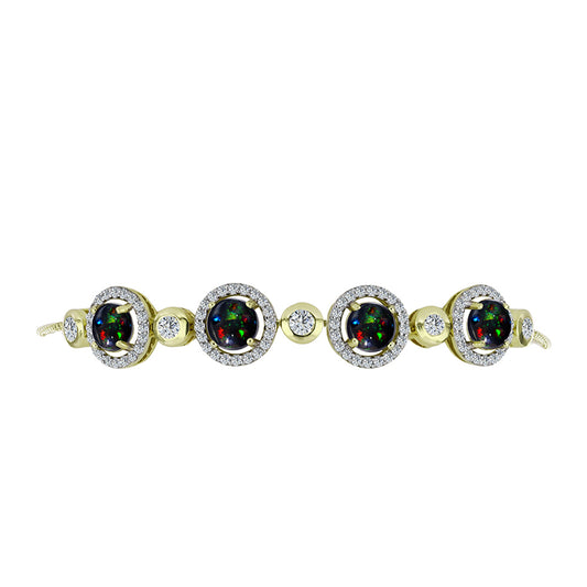 Pulsera de Plata Bañada en Oro con Ópalo negro medianoche Lega Dembi de Ëtiopía y Topacio Blanco