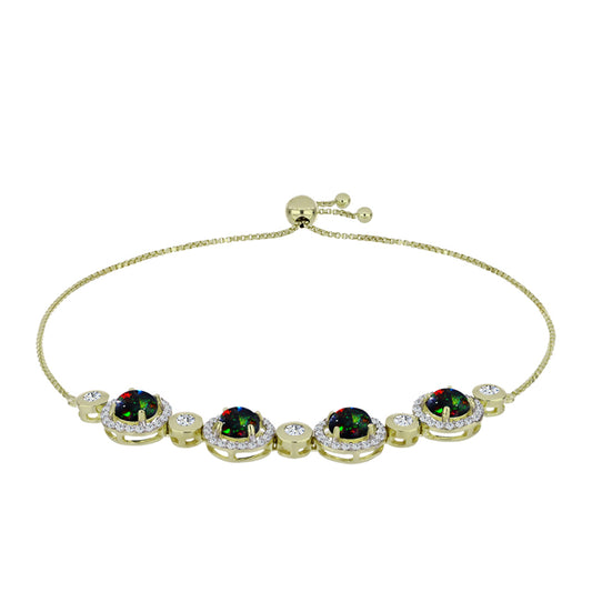 Pulsera de Plata Bañada en Oro con Ópalo negro medianoche Lega Dembi de Ëtiopía y Topacio Blanco
