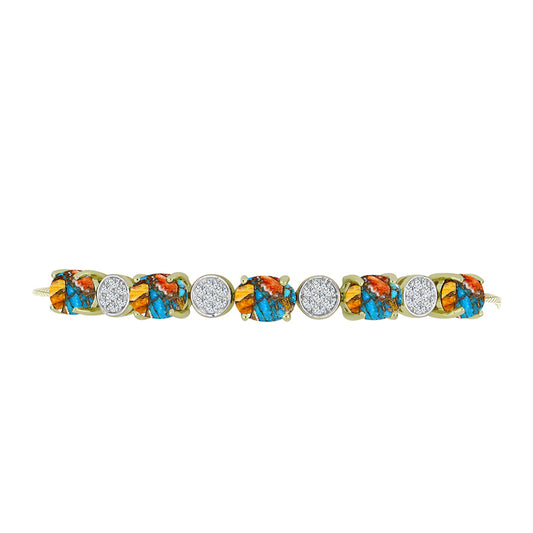 Pulsera de Plata Bañada en Oro con Turquesa Ostra y Topacio Blanco