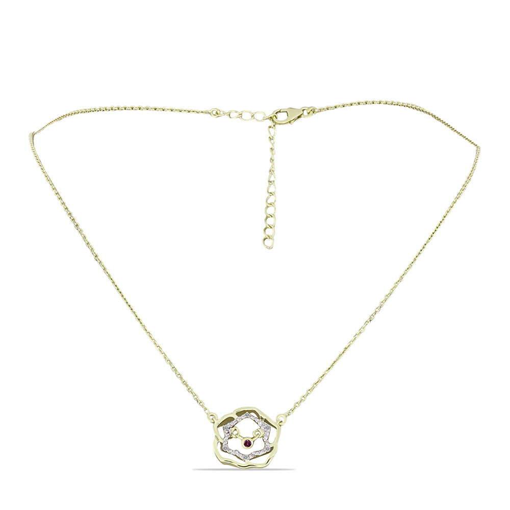 Collar de Plata Bañada en Oro con Diamante Púrpura y Diamante blanco 1 