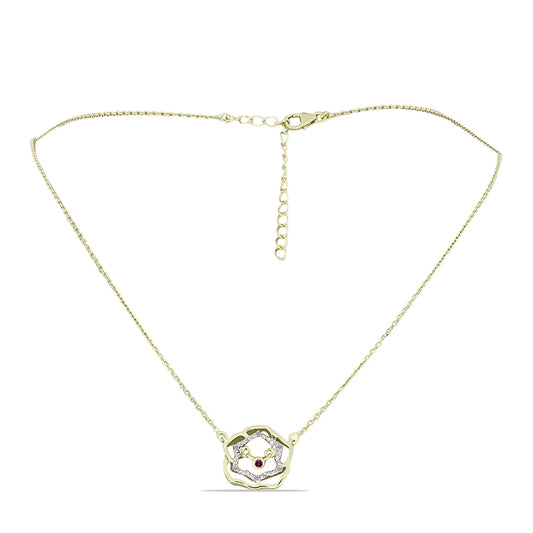 Collar de Plata Bañada en Oro con Diamante Púrpura y Diamante blanco