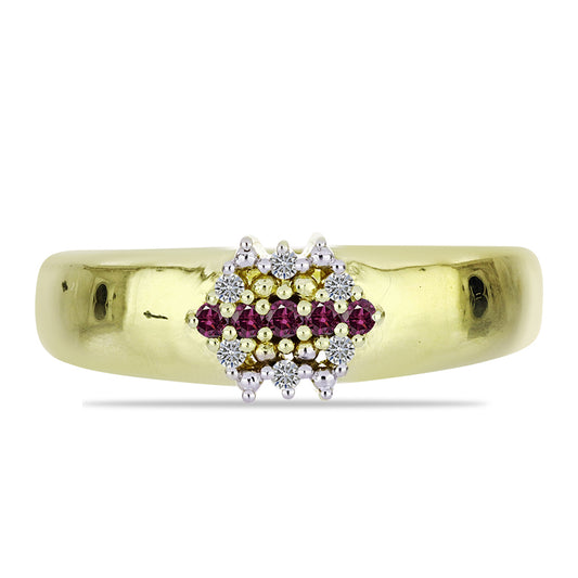 Anillo de Plata Bañada en Oro con Diamante Púrpura y Diamante blanco