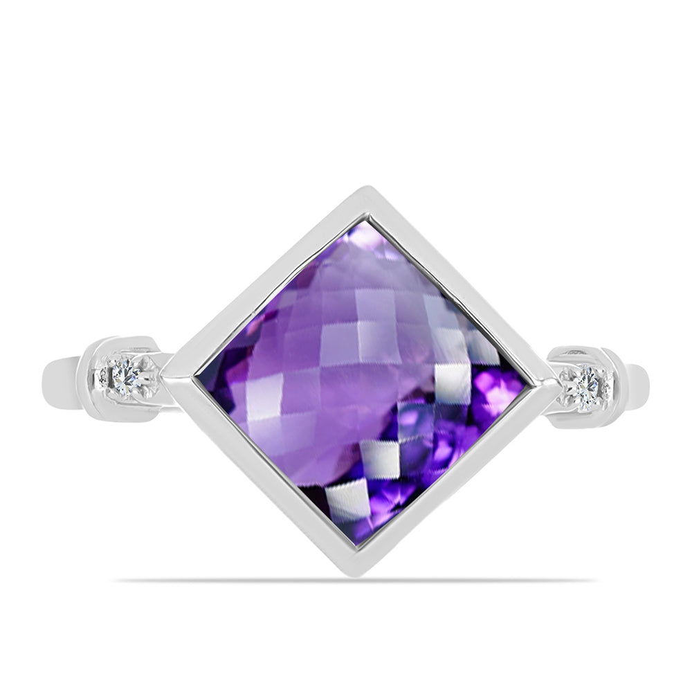 Anillo de Plata con Amatista de Marruecos y Topacio Blanco