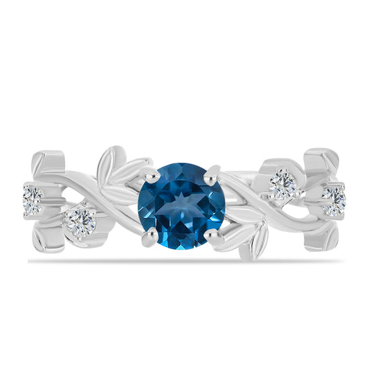 Anillo de Plata con Topacio Azul Londres y Topacio Blanco
