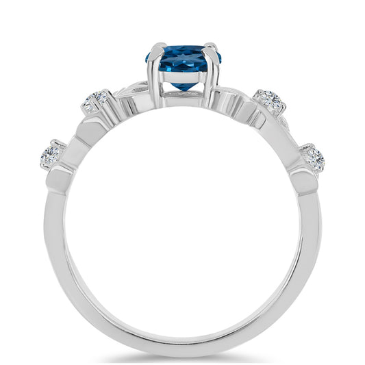 Anillo de Plata con Topacio Azul Londres y Topacio Blanco