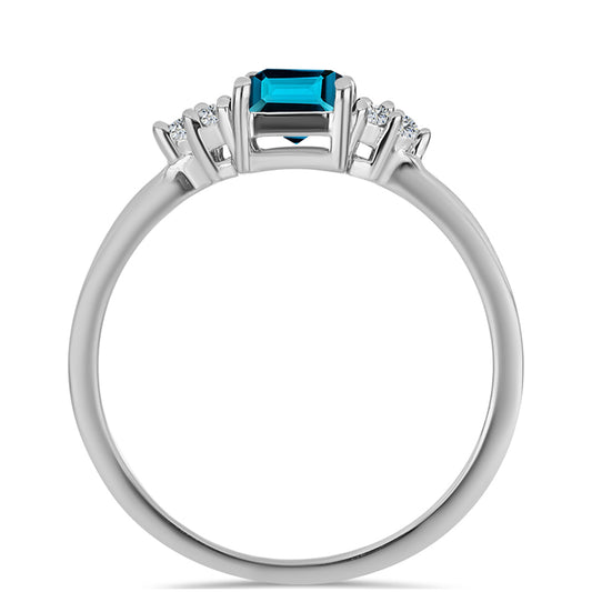 Anillo de Plata con Topacio Azul Londres y Topacio Blanco