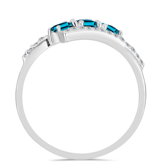 Anillo de Plata con Topacio Azul Londres y Topacio Blanco