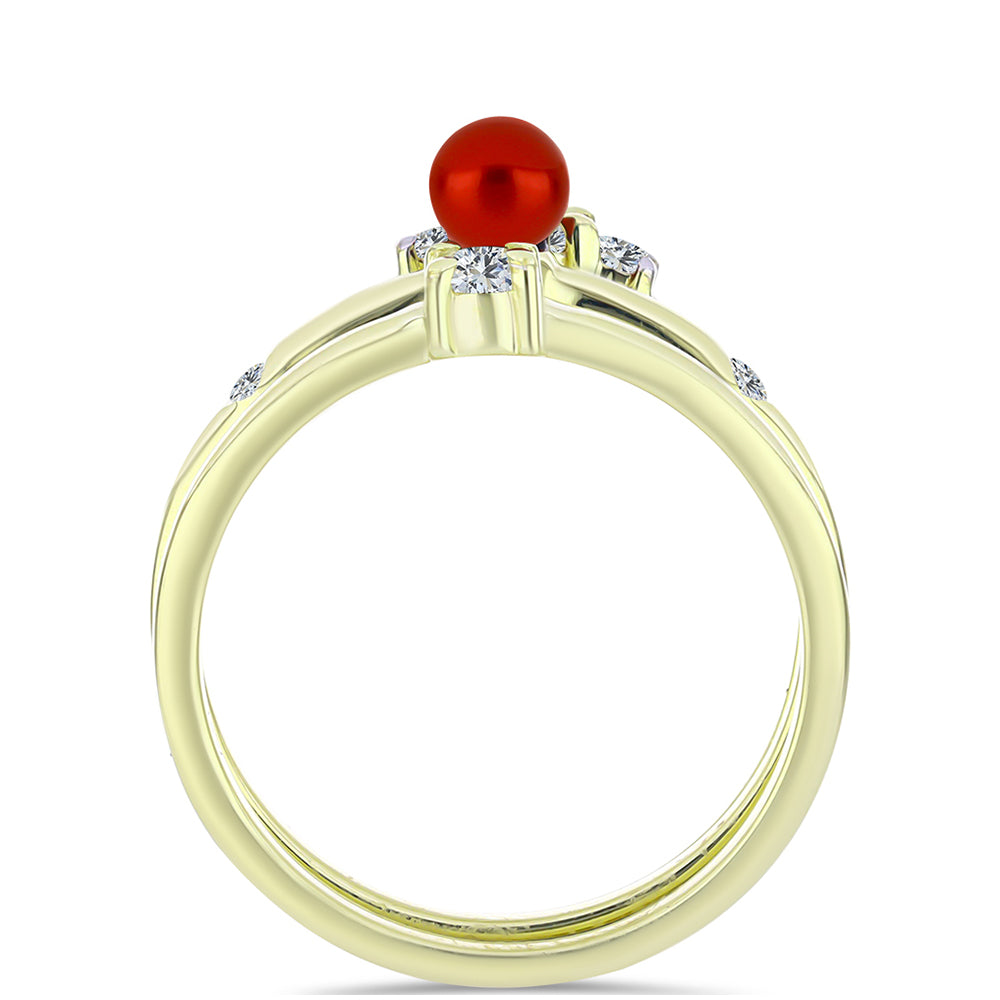 Conjunto de Plata Bañada en Oro con Perla roja de río y Topacio Blanco ( Anillo )