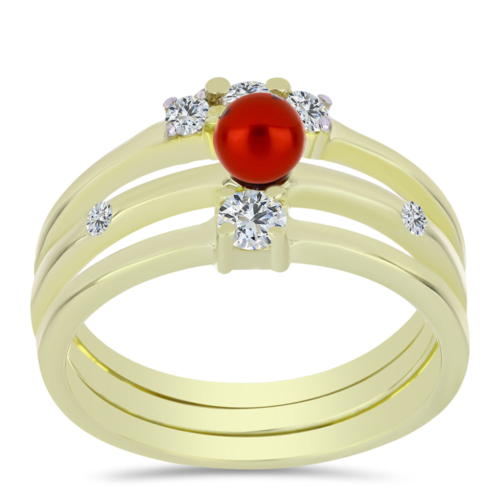 Conjunto de Plata Bañada en Oro con Perla roja de río y Topacio Blanco ( Anillo ) 3 