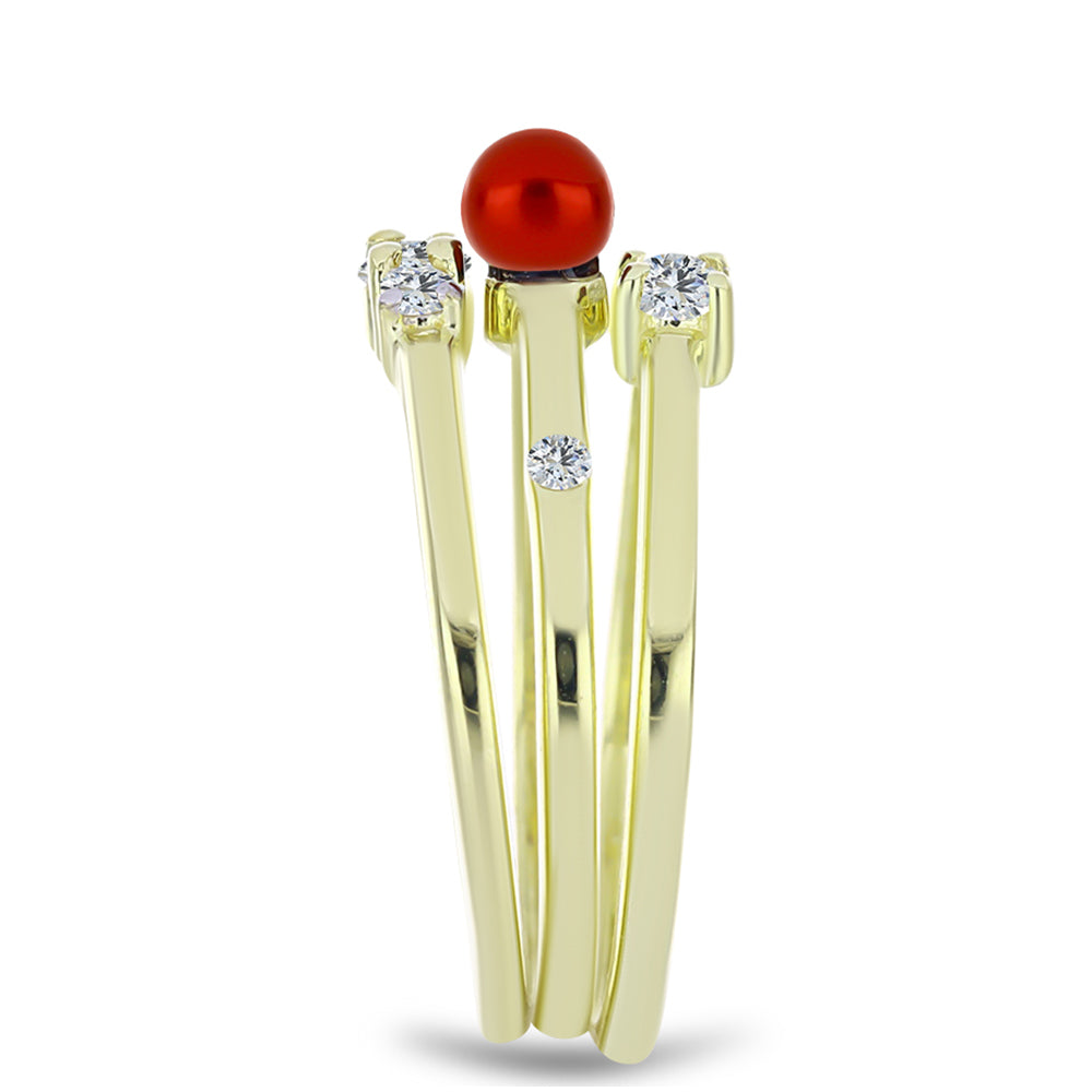 Conjunto de Plata Bañada en Oro con Perla roja de río y Topacio Blanco ( Anillo ) 4 
