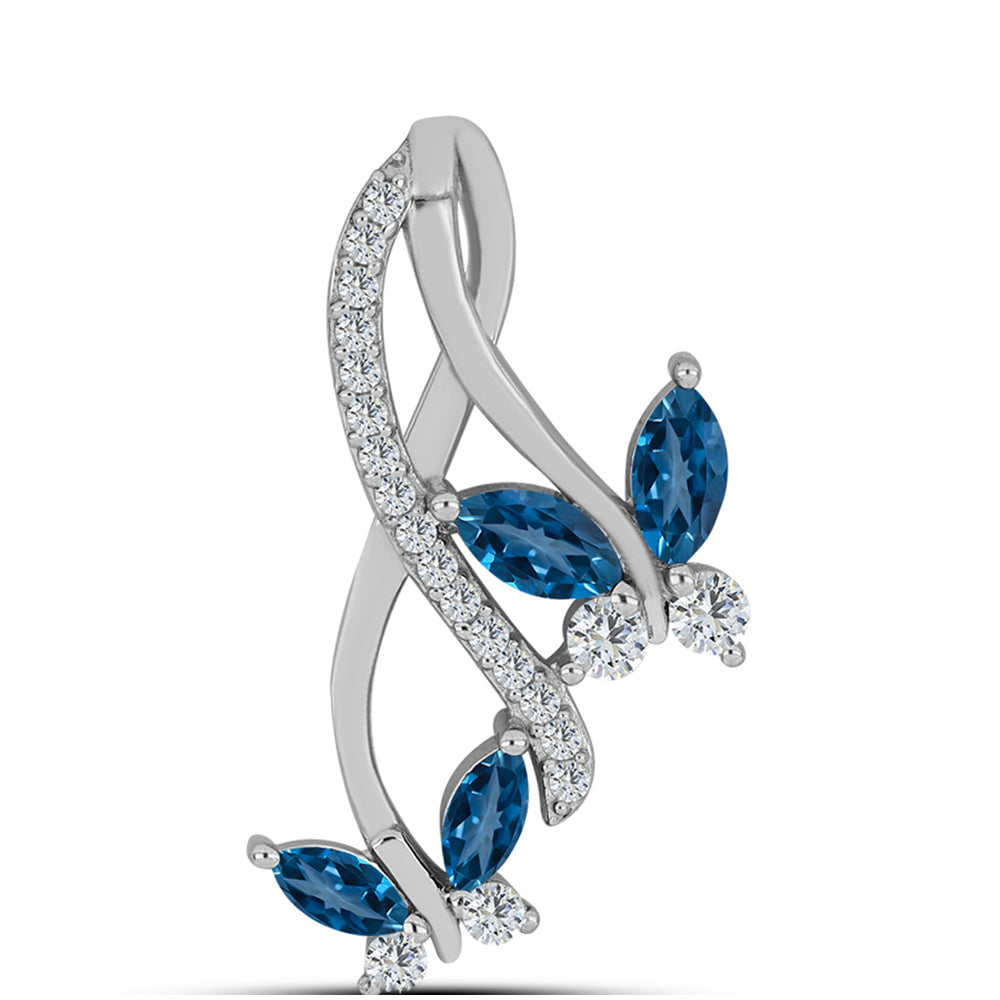 Colgante de Plata con Topacio Azul Londres y Topacio Blanco