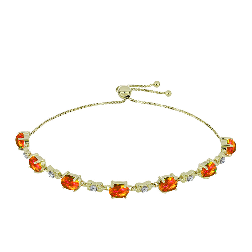 Pulsera de Plata Bañada en Oro con Ópalo de fuego americano y Topacio Blanco