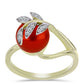 Anillo de Plata Bañada en Oro con Perla roja de río y Topacio Blanco