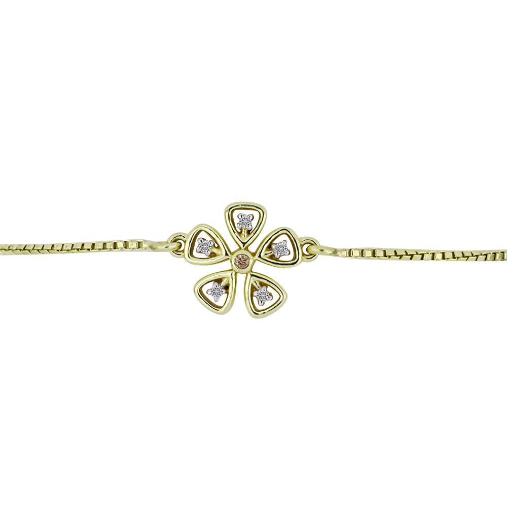 Pulsera de Plata Bañada en Oro con Diamante Champagne y Diamante blanco