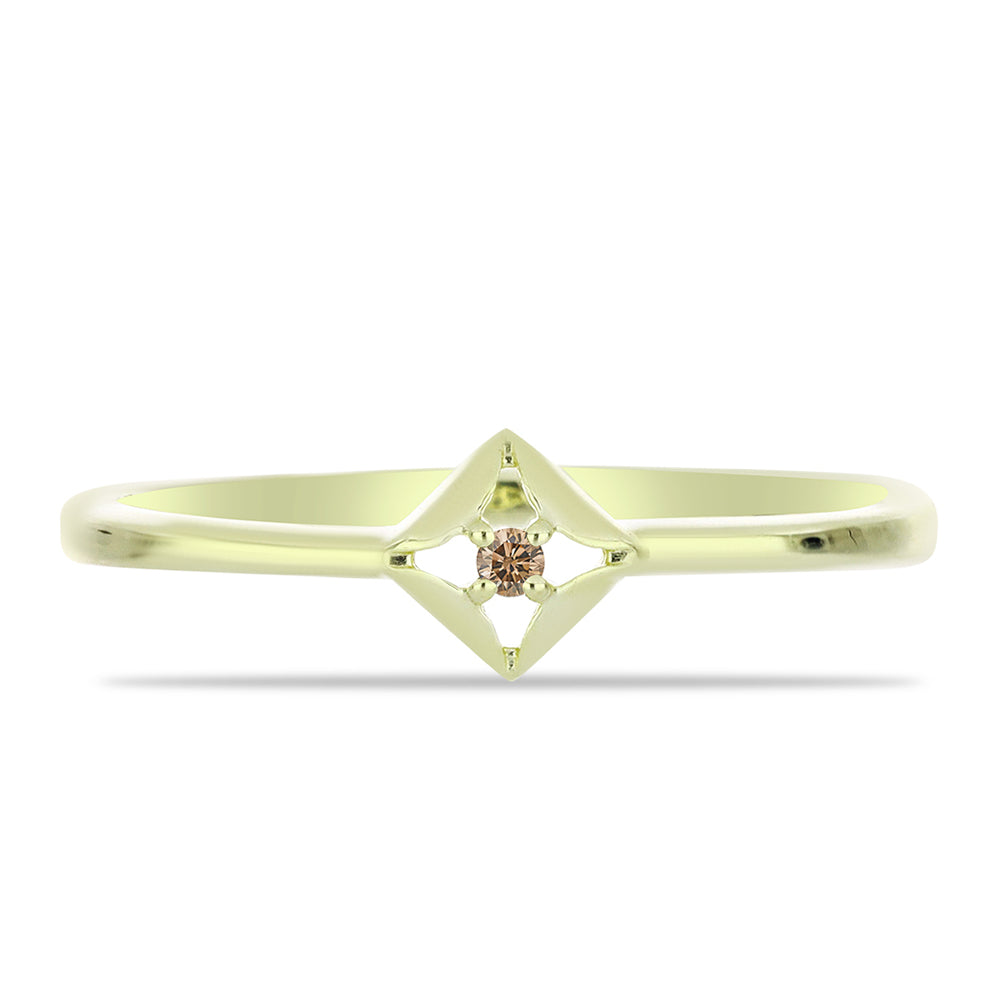 Anillo de Plata Bañada en Oro con Diamante Champagne 1 