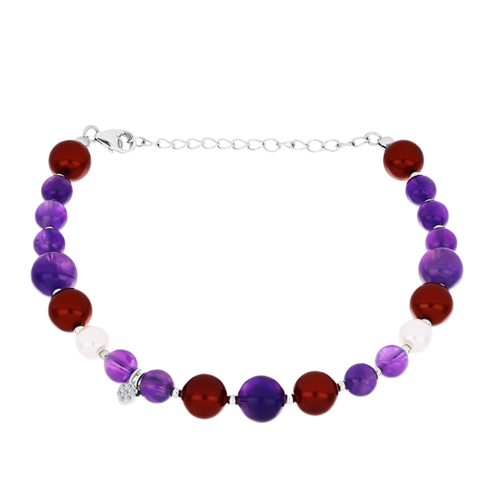Pulsera de Plata con Amatista de Marruecos y Perla blanca de agua dulce