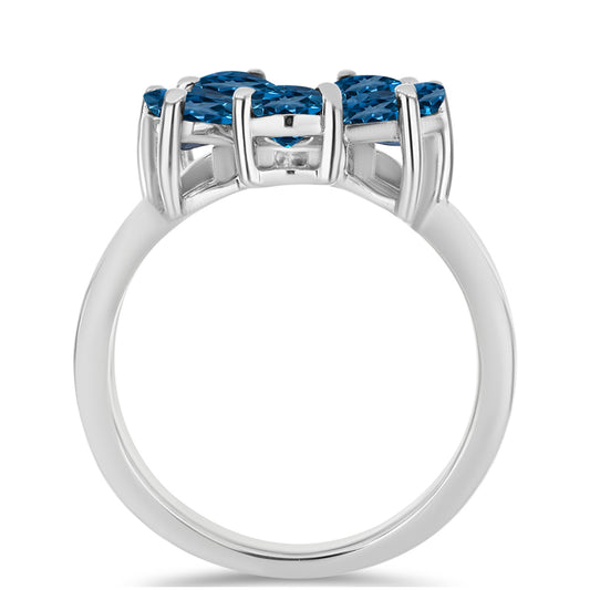 Anillo de Plata con Topacio Azul Londres y Topacio Blanco