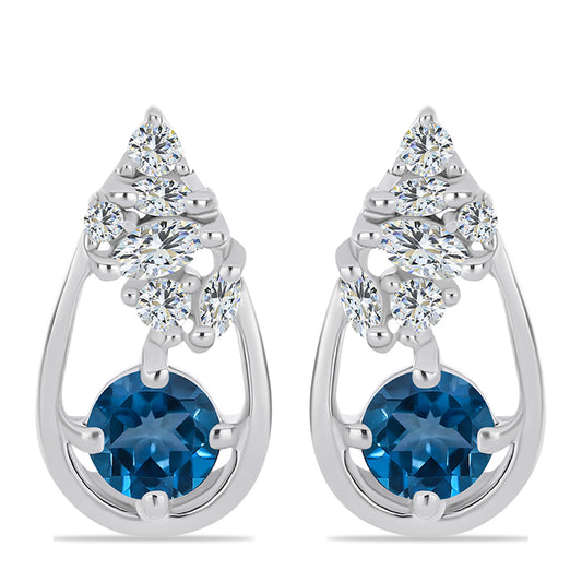 Pendientes de Plata con Topacio Azul Londres y Topacio Blanco