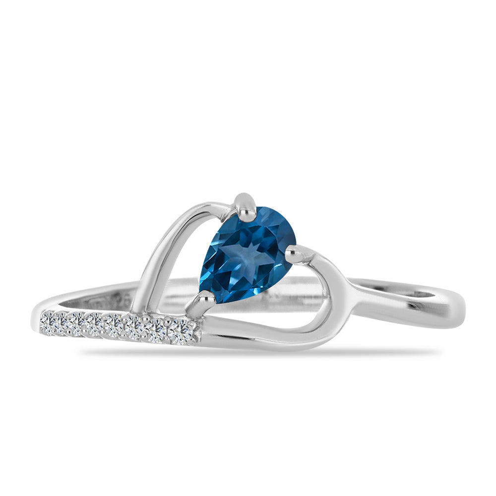Anillo de Plata con Topacio Azul Londres y Topacio Blanco 1 