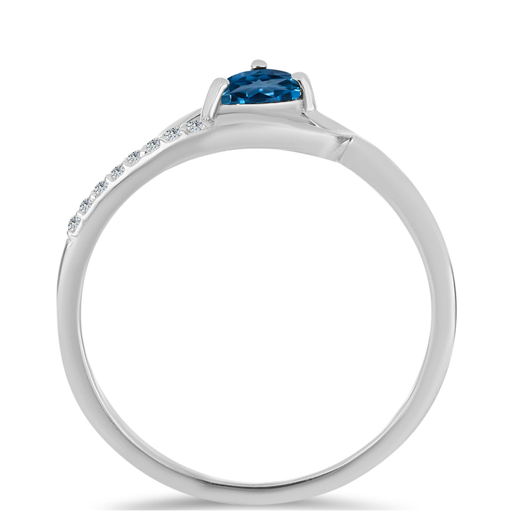 Anillo de Plata con Topacio Azul Londres y Topacio Blanco 2 