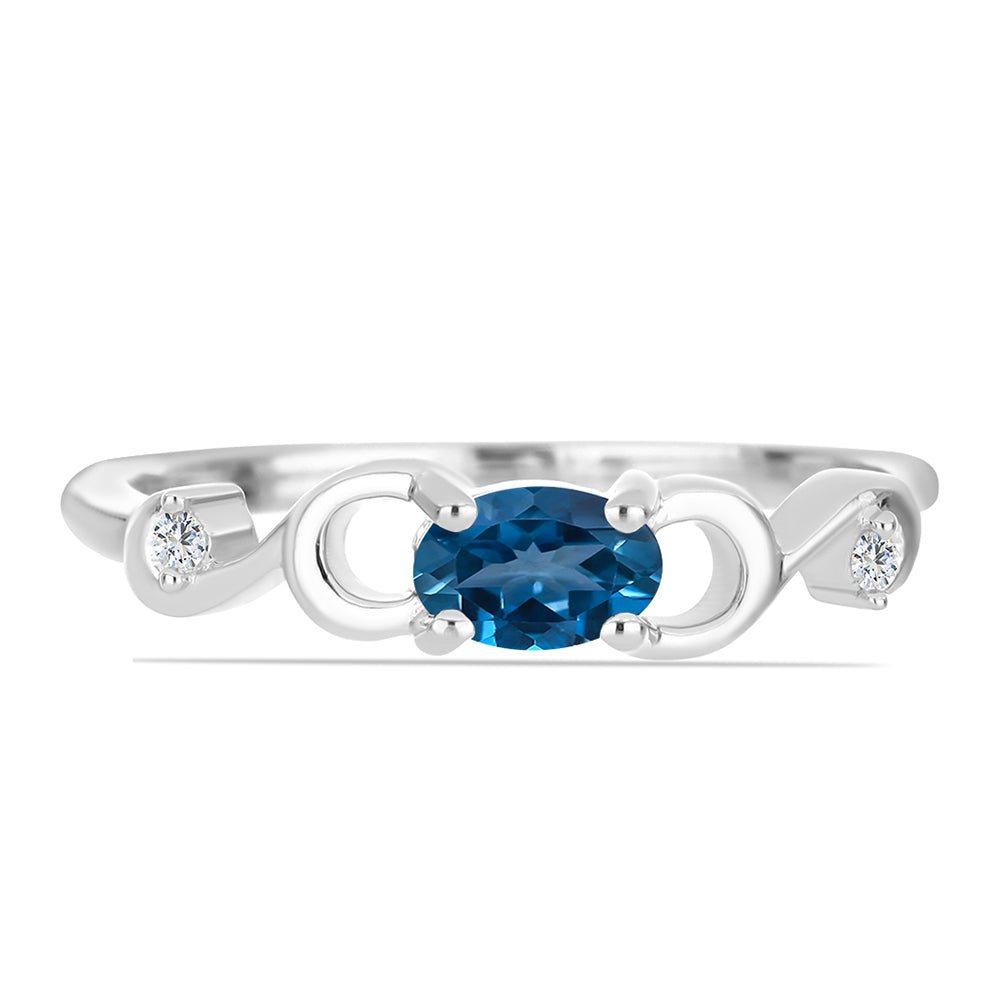 Anillo de Plata con Topacio Azul Londres y Topacio Blanco 1 