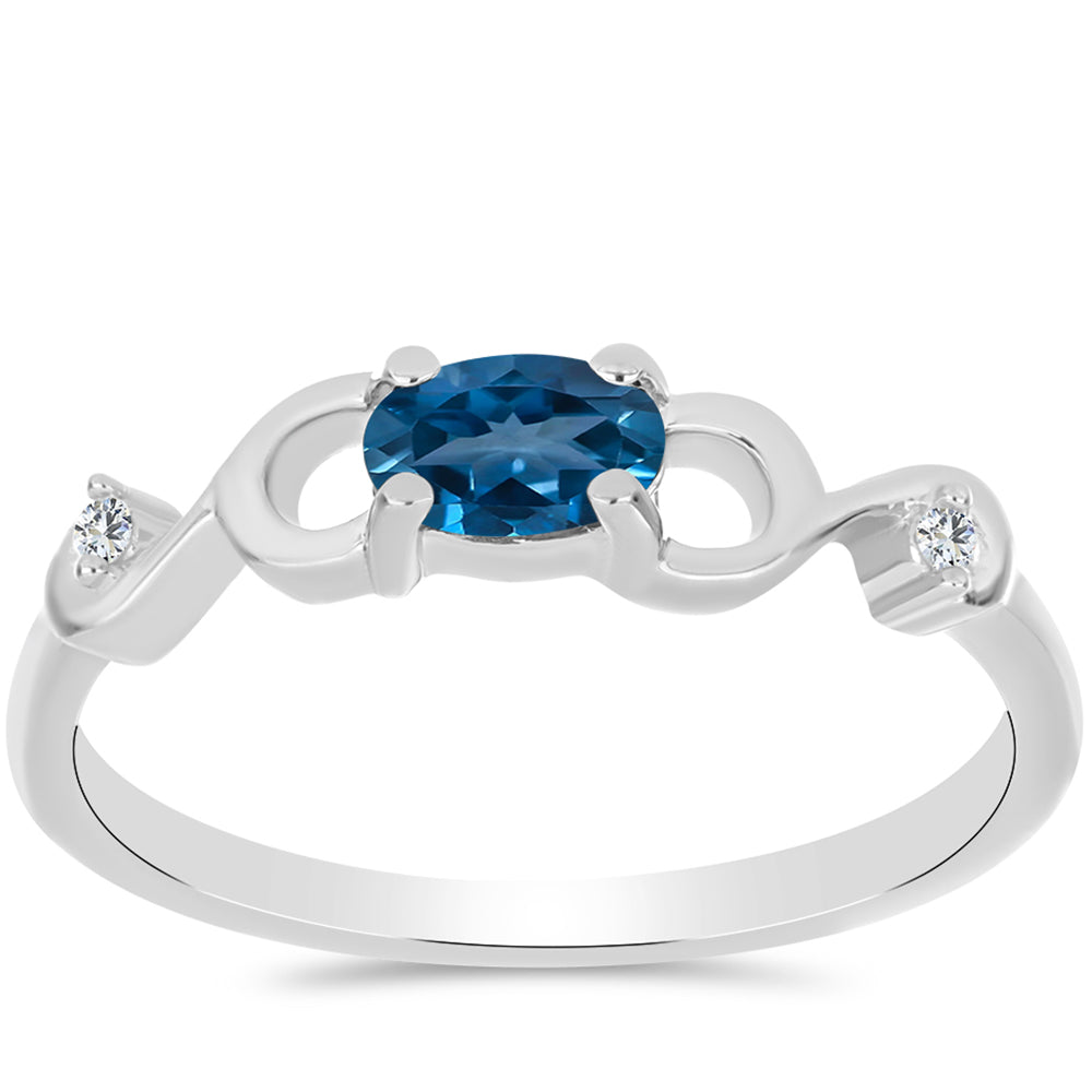 Anillo de Plata con Topacio Azul Londres y Topacio Blanco