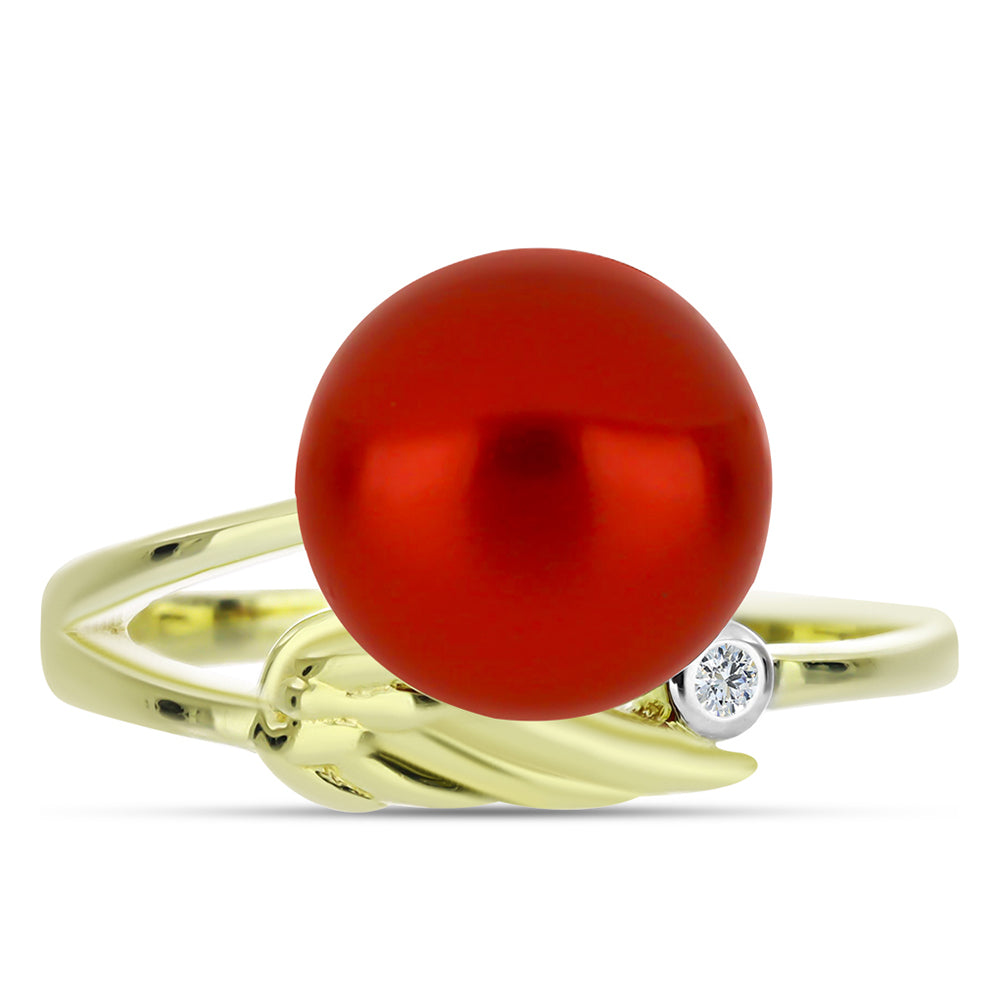 Anillo de Plata Bañada en Oro con Perla roja de río y Topacio Blanco 1 