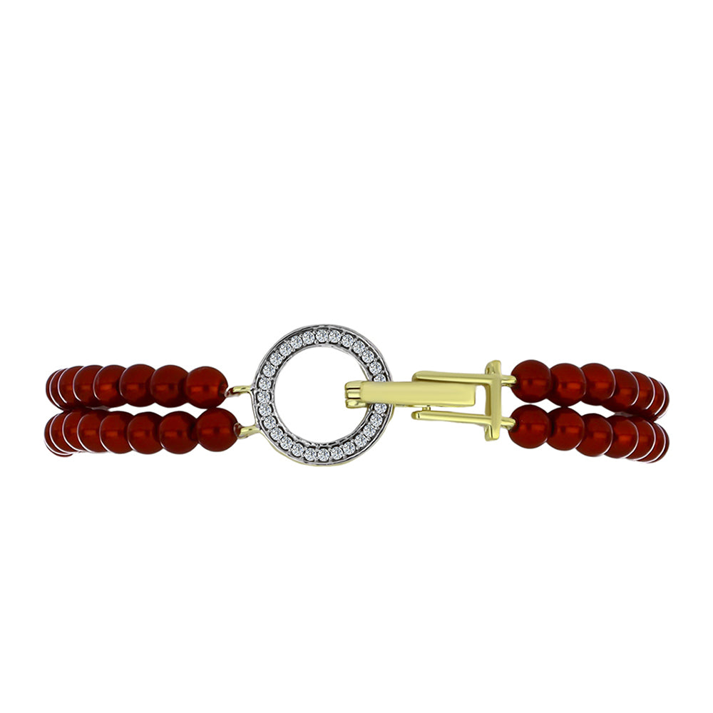 Pulsera de Plata Bañada en Oro con Perla roja de río y Topacio Blanco 2 