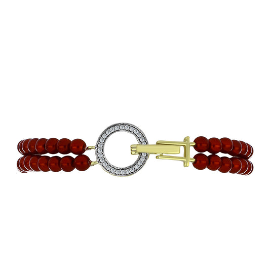 Pulsera de Plata Bañada en Oro con Perla roja de río y Topacio Blanco