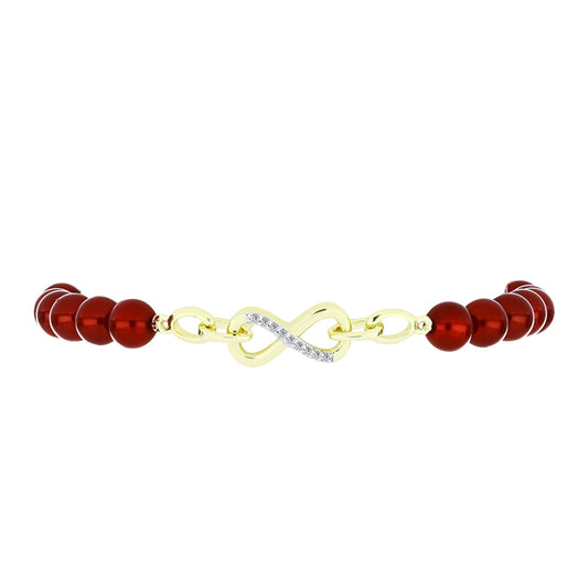 Pulsera de Plata Bañada en Oro con Perla roja de río y Topacio Blanco