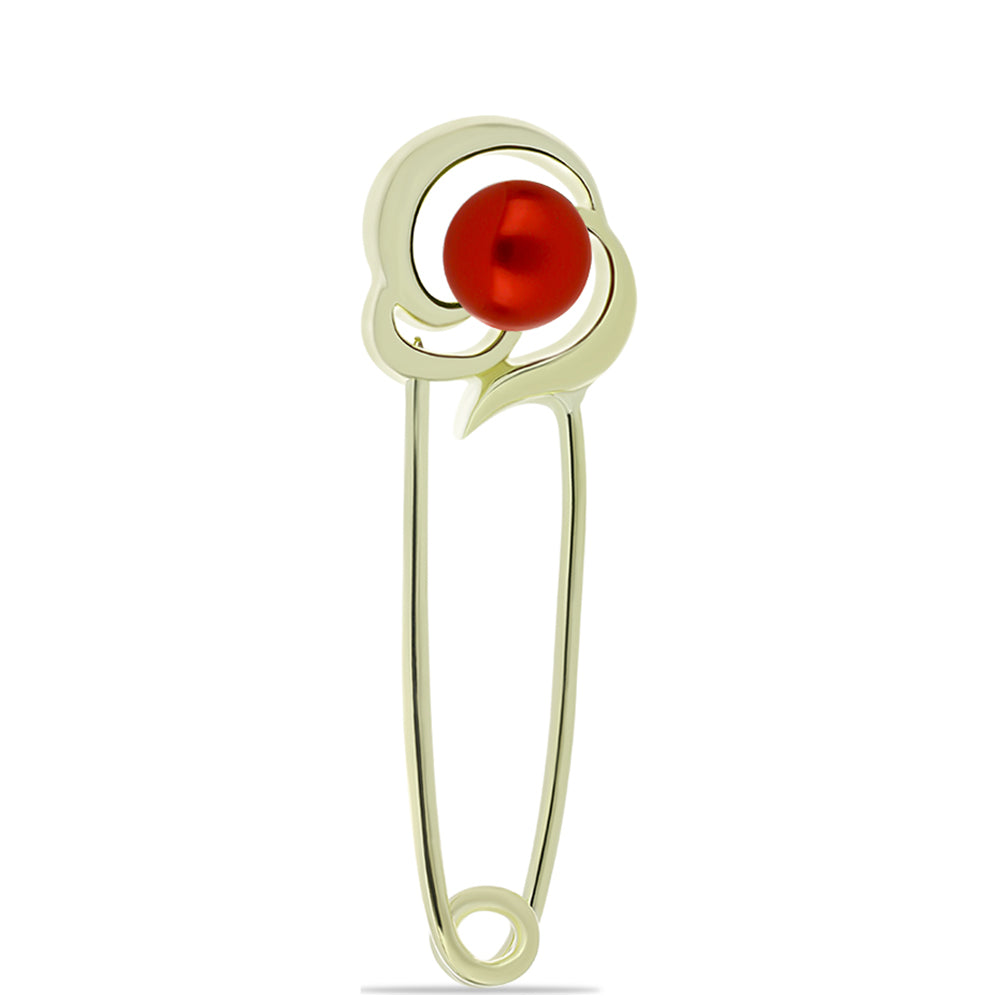 Broche de Plata Bañada en Oro con Perla roja de río 1 