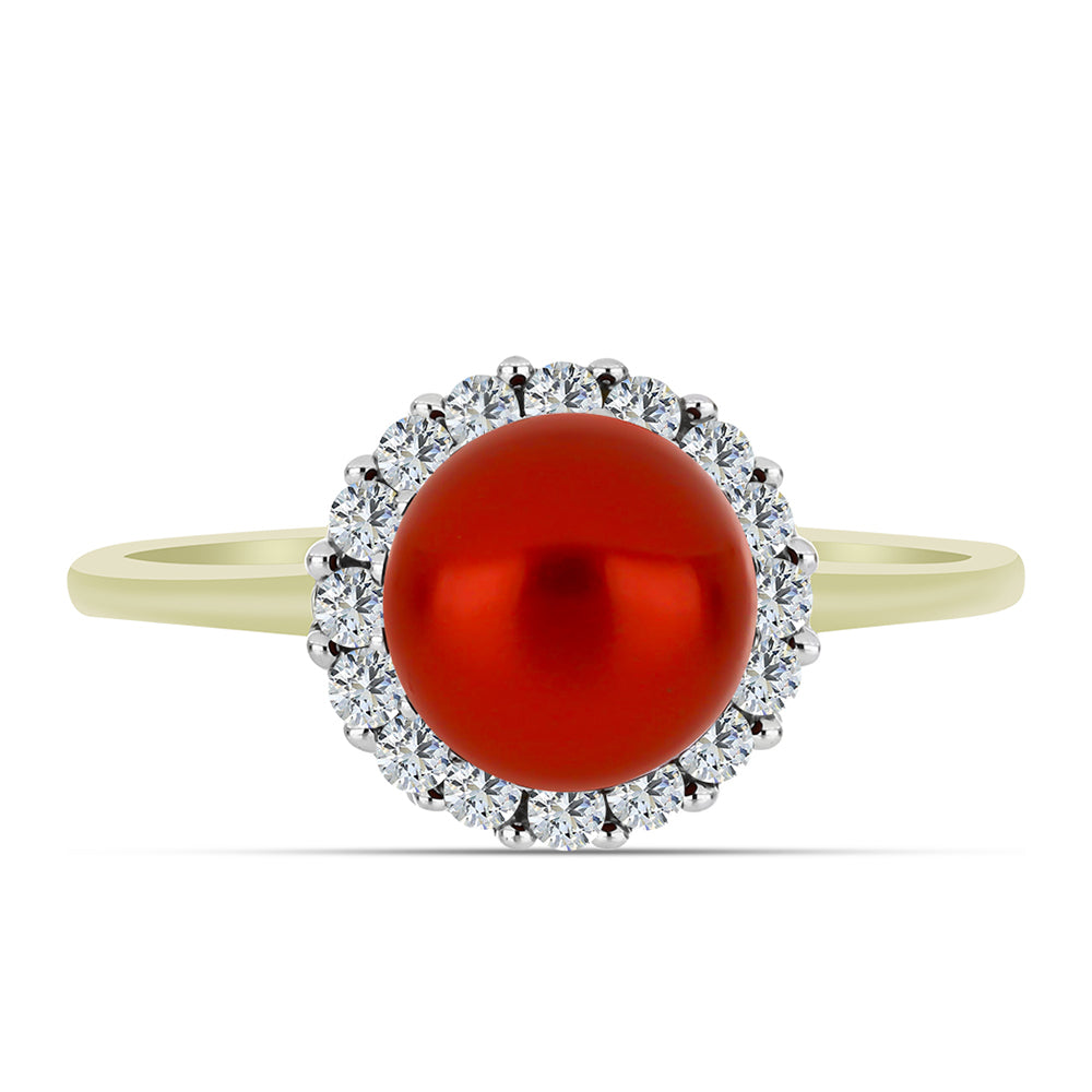 Anillo de Plata Bañada en Oro con Perla roja de río y Topacio Blanco 1 