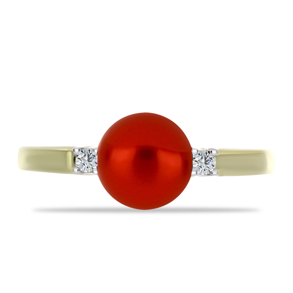 Anillo de Plata Bañada en Oro con Perla roja de río y Topacio Blanco 1 