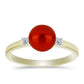 Anillo de Plata Bañada en Oro con Perla roja de río y Topacio Blanco