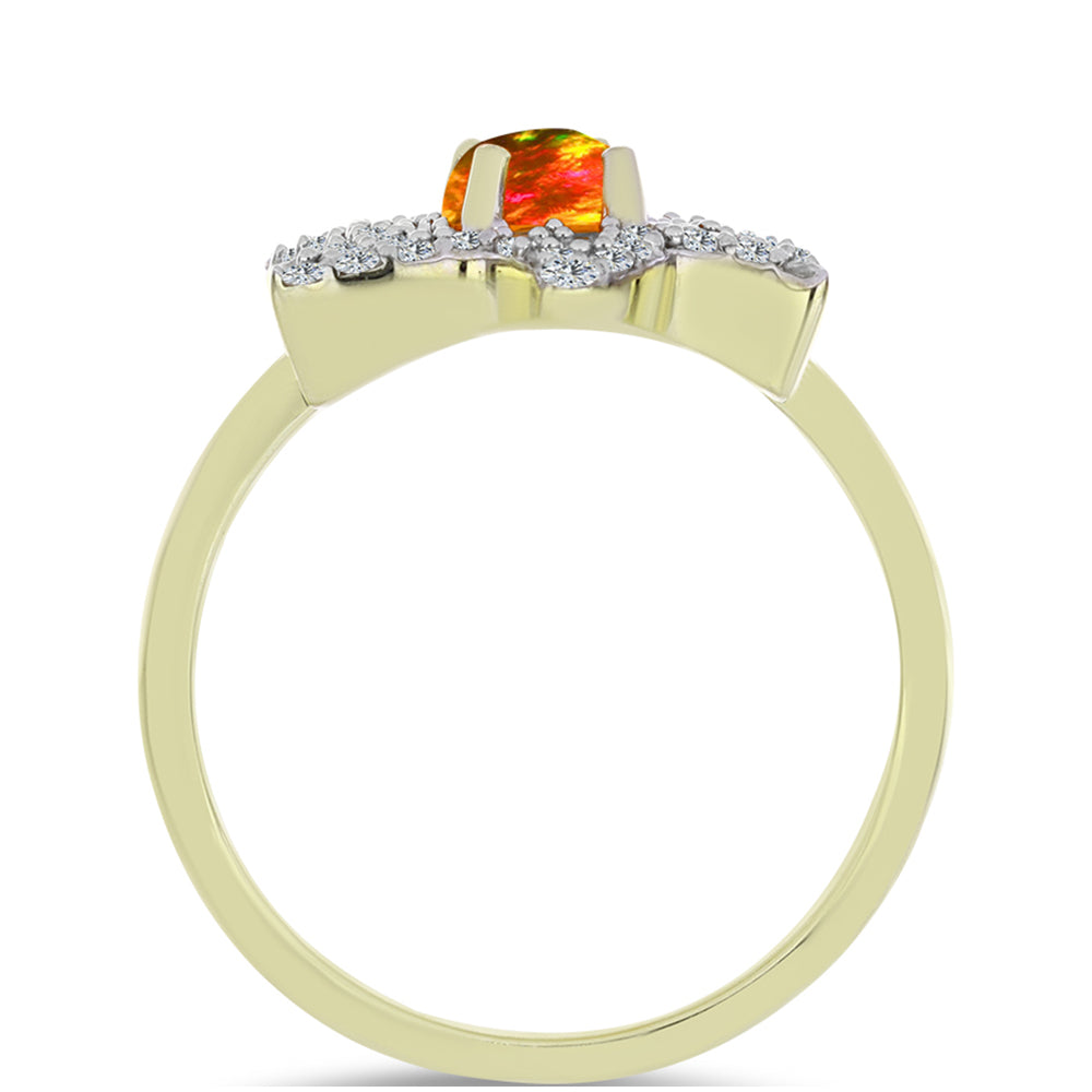 Anillo de Plata Bañada en Oro con Ópalo de fuego americano y Topacio Blanco