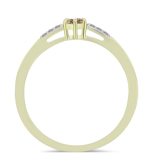 Anillo de Plata Bañada en Oro con Diamante Champagne y Diamante blanco