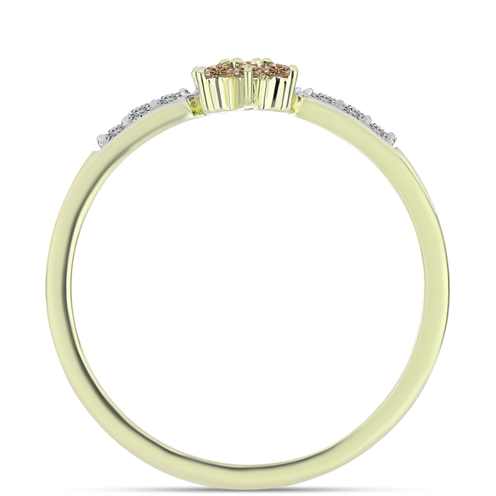 Anillo de Plata Bañada en Oro con Diamante Champagne y Diamante blanco 2 