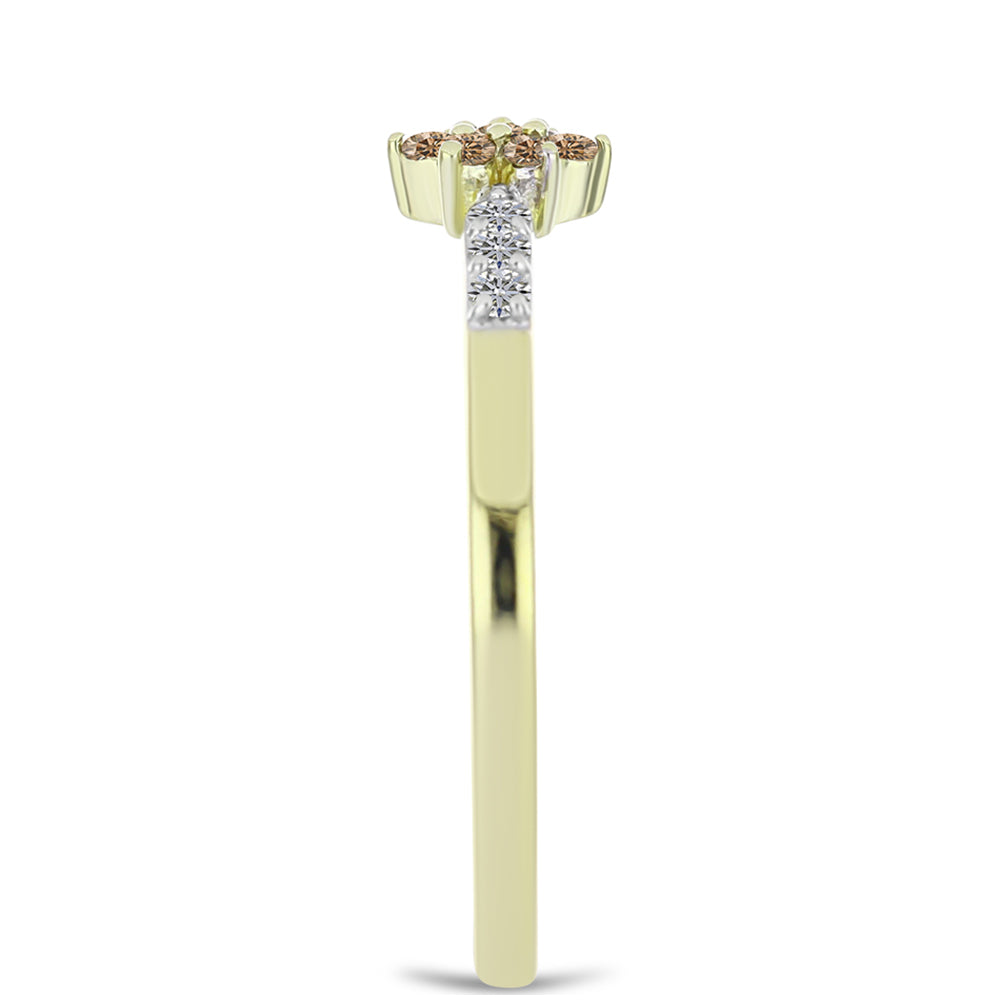 Anillo de Plata Bañada en Oro con Diamante Champagne y Diamante blanco