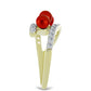 Anillo de Plata Bañada en Oro con Perla roja de río y Topacio Blanco
