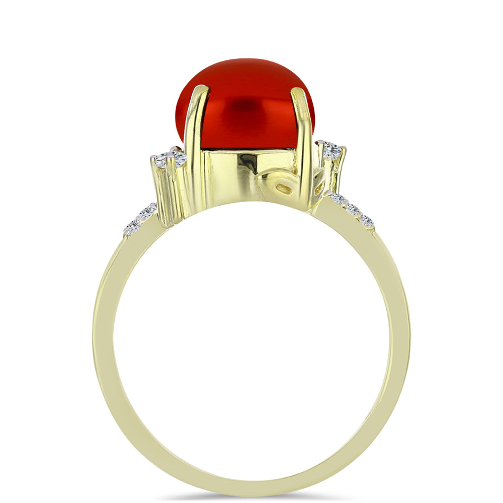 Anillo de Plata Bañada en Oro con Perla roja de río y Topacio Blanco 2 