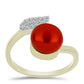 Anillo de Plata Bañada en Oro con Perla roja de río y Topacio Blanco