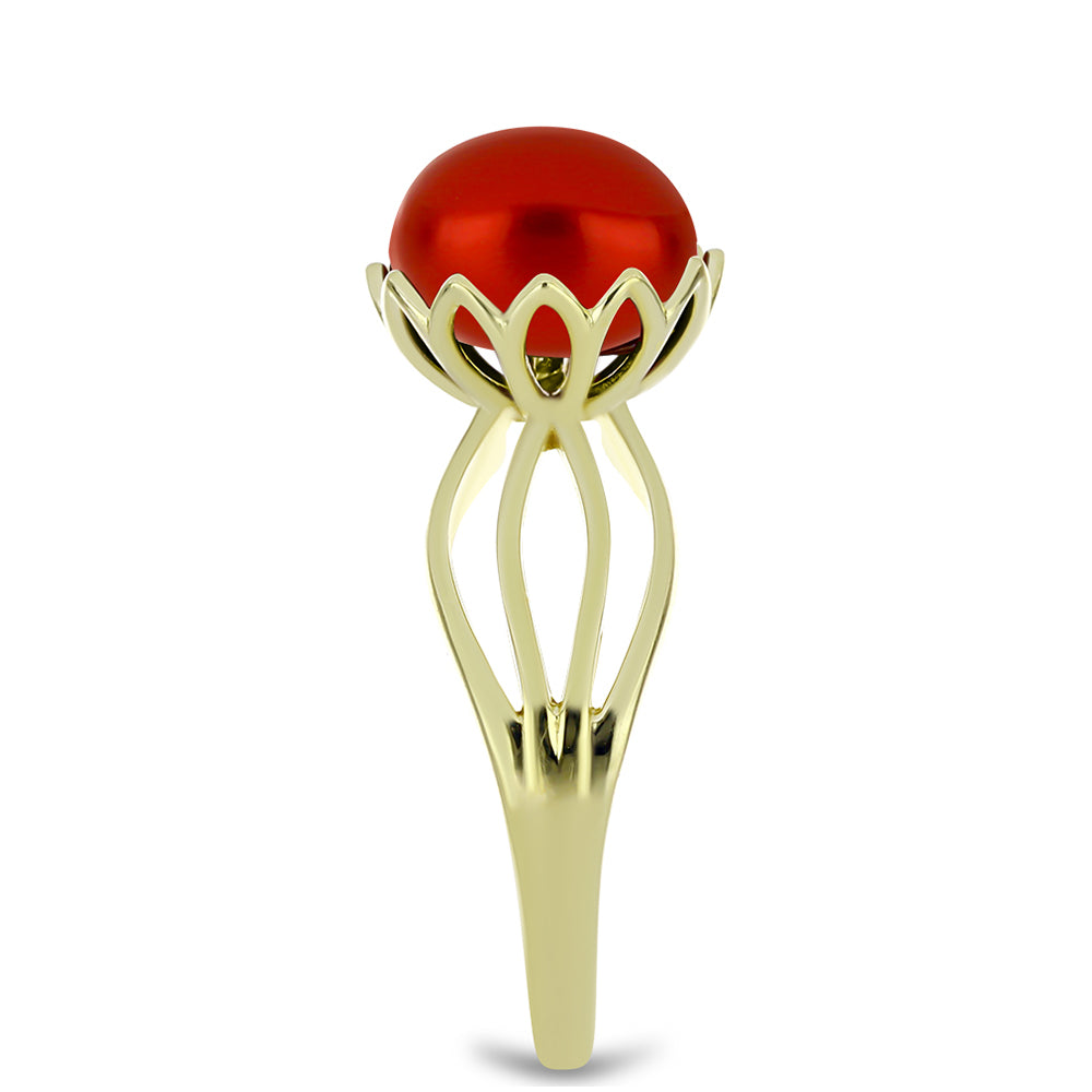 Anillo de Plata Bañada en Oro con Perla roja de río