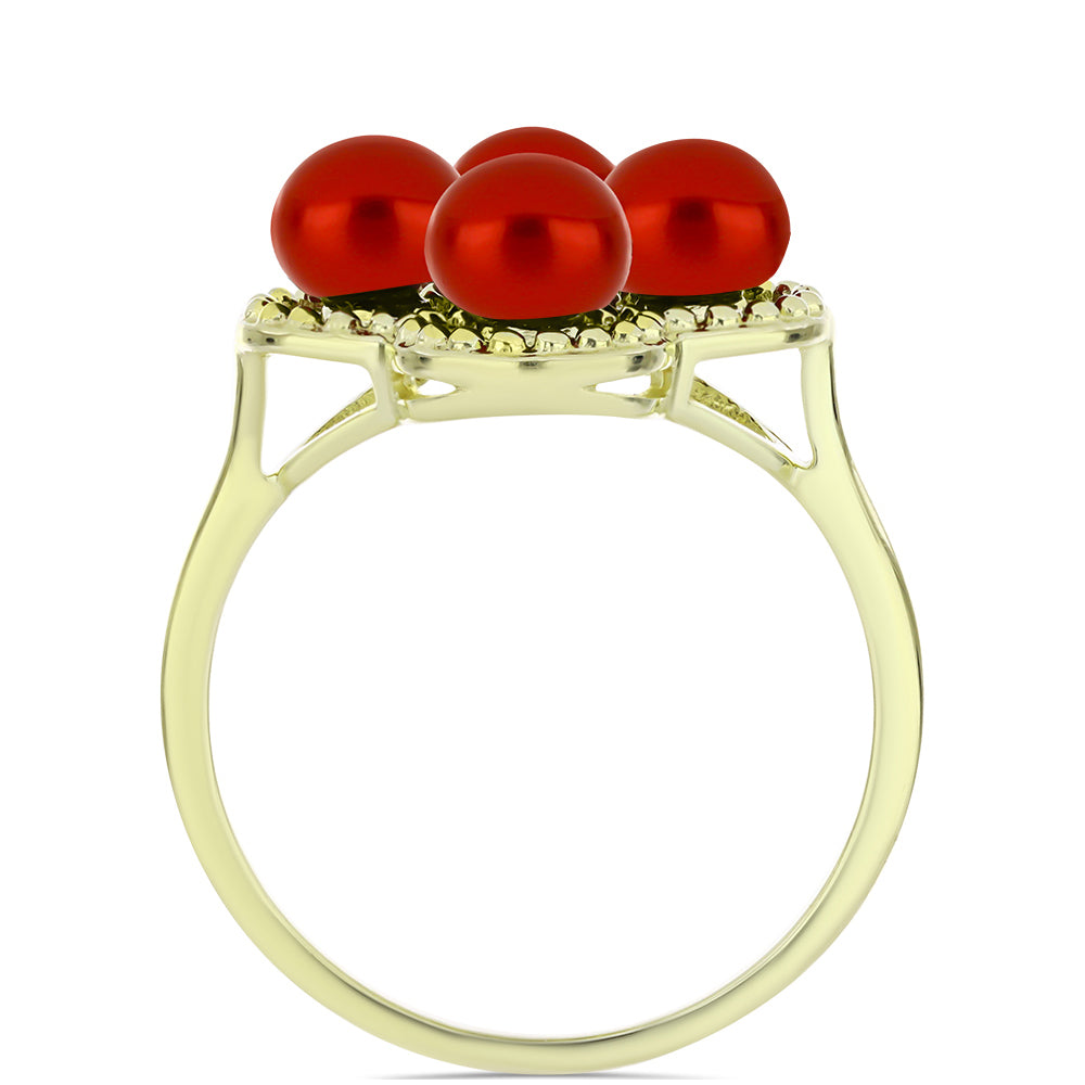 Anillo de Plata Bañada en Oro con Perla roja de río 2 