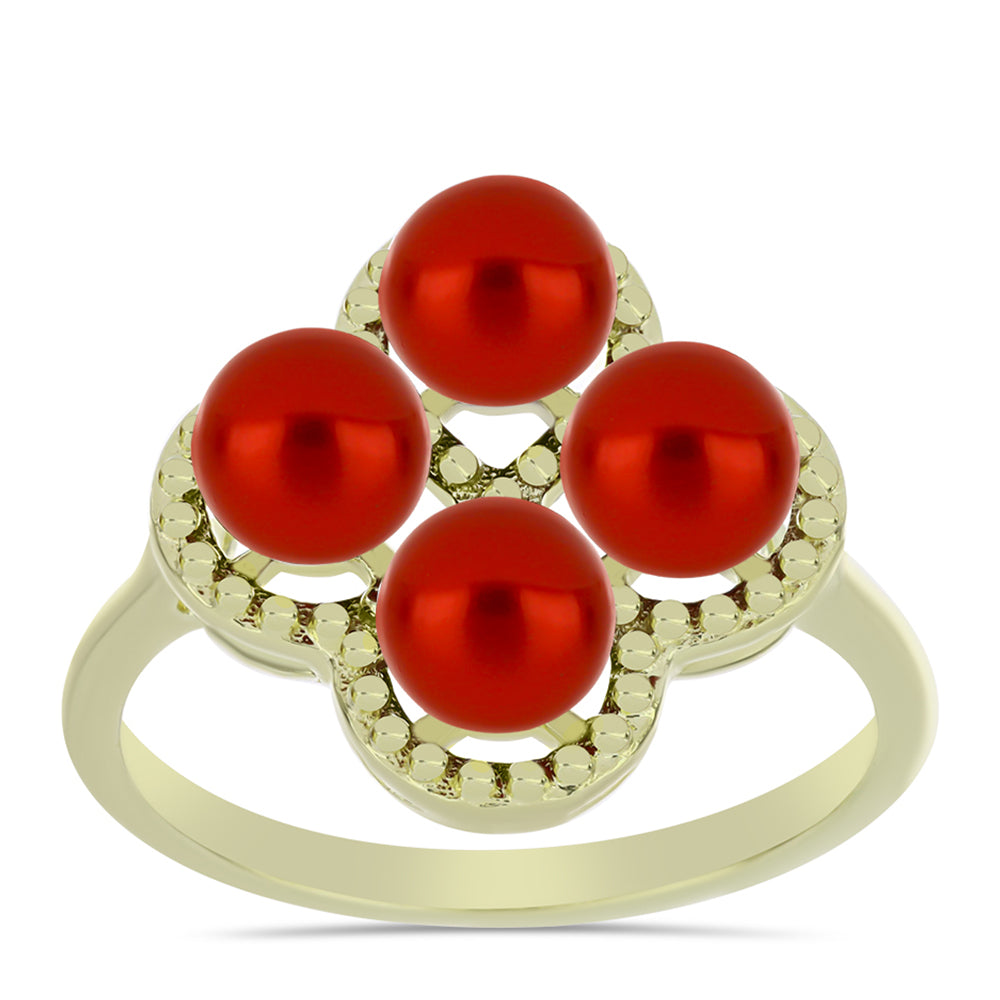 Anillo de Plata Bañada en Oro con Perla roja de río 3 