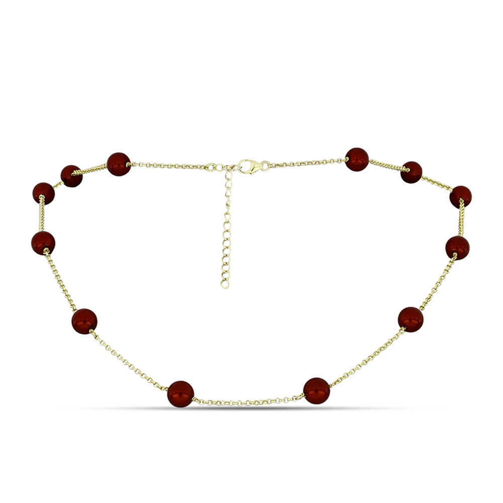 Collar de Plata Bañada en Oro con Perla roja de río